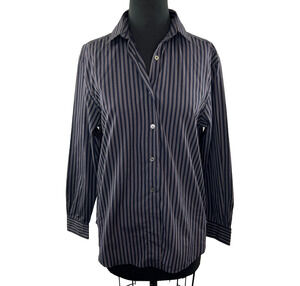 LORENZINI Navy Blue Burgundy Stripe Mens Button Down Dress Shirt 0 ITALY